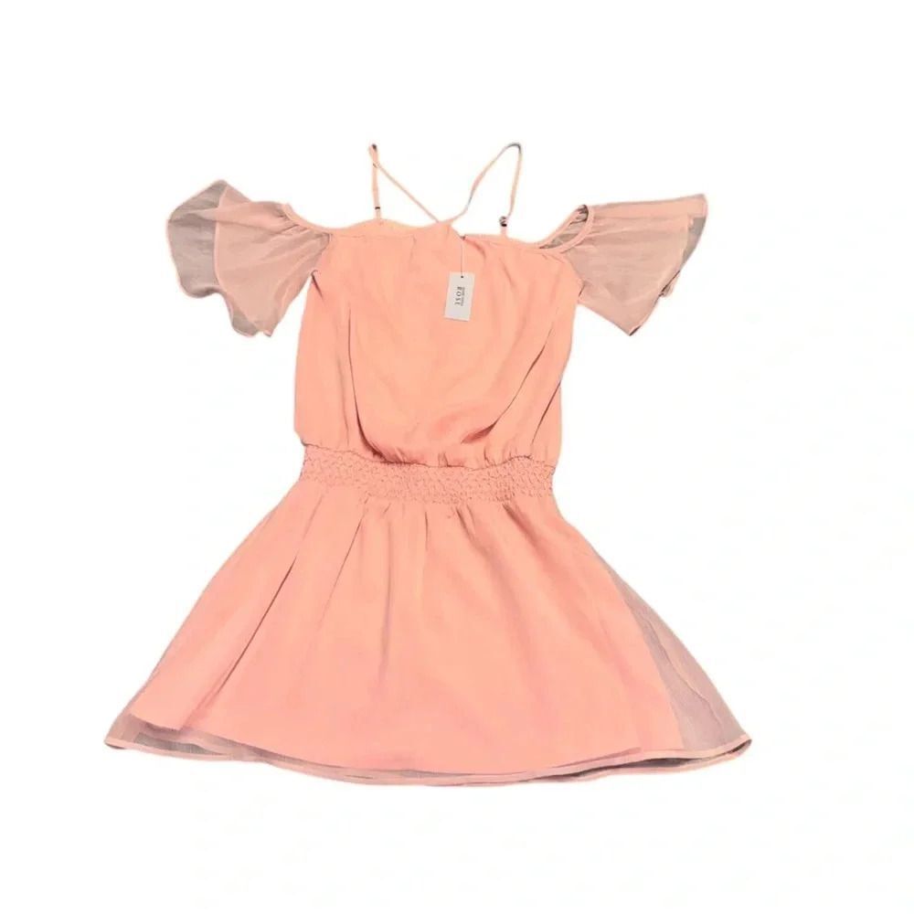 NWT MARCHESA ROSE Off-Shoulder coral pink Dress short Bell Sleeve mini dress